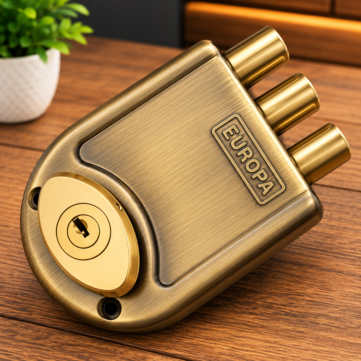 Europa 8113AB Door Lock (Gold Knob & Antique Body) - Main Door Lock with 3 Locking Bolts
