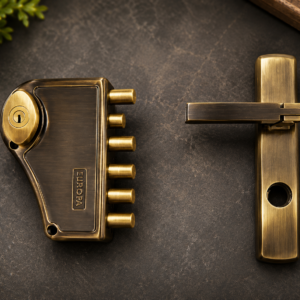 Europa H347AB Hexabolt Left-Hand (Gold Knob & AB Body, Both Side Key & Handle) - Main Door Lock with 5 Dead + 1 Latch Bolt