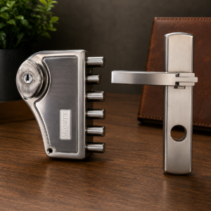 Europa H347SN Hexabolt Left-Hand (Silver Knob & Body, Both Side Key & Handle) - Main Door Lock with 5 Dead + 1 Latch Bolt