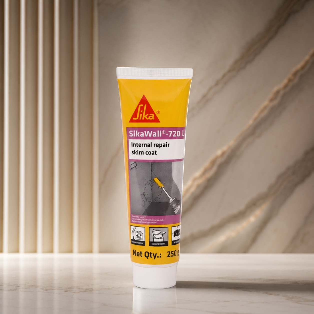 Sikawall 720E - DIY Interior Repair Skim Coat - Acrylic Cream to fill dents, cracks, holes in walls 250g